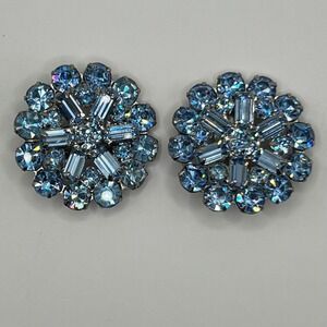 Vintage 1950s Weiss Blue Rhinestone Earrings – Old Hollywood Coquette Clip-Ons